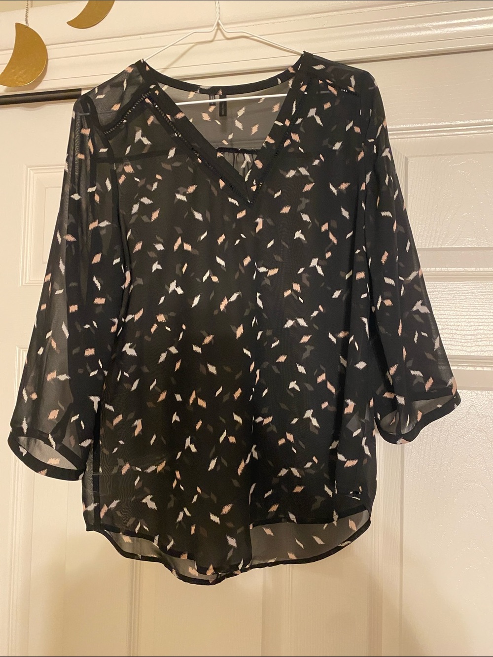 Women’s Black Sheer Print V-Neck Blouse - Maurice’s